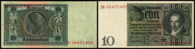Zwischenform (ausgegeben 1941/42). Lot 2 Stück, 10 RM 1929, Ser.E/B, K/L, zu Richter-243a, K&K-194b, Gr-DEU-180b. II/I