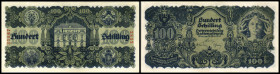 100 Schilling 1945, Fälschung (Vs rechts Eule Ohren Spitz sowie Serie und KN), D. bds blau, zu Richter-268, K&K--. I