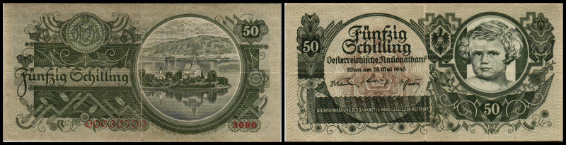 50 Schilling 29.5.1945, ohne WZ, Serie ab 3000, Richter-271b, K&K-226c. III