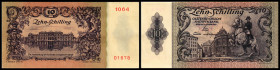 Lot 3 Stück, 10 Schilling 2.1.1950 (P.weiß und gelblich sowie 2.Auflage, Richter-280/81, K&K-235/36. II