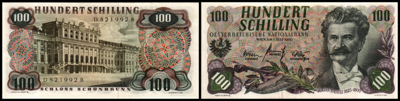 Lot 2 Stück, 100 Schilling 1.7.1960, Ser.D,A, Wien zu OeNB eng/weit, Richter-289...