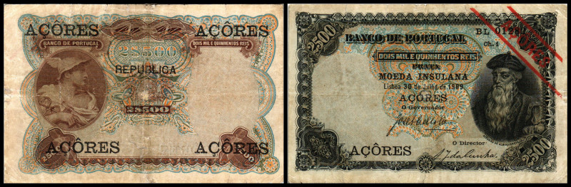 Azoren. 2500 Reis 30.7.1909, Ch.1, Ser. BL, P-8b. IV+