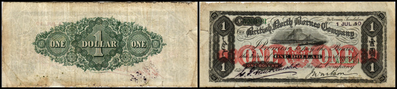 Brit. Nord Borneo. 1 $ 1.7.1910, Ser.A, P-3, Rand repariert, Druck unversehrt, s...