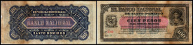 100 Pesos L.1889, P-S147, fleckig, kl.Randschaden, Druck unversehrt. III/IV
