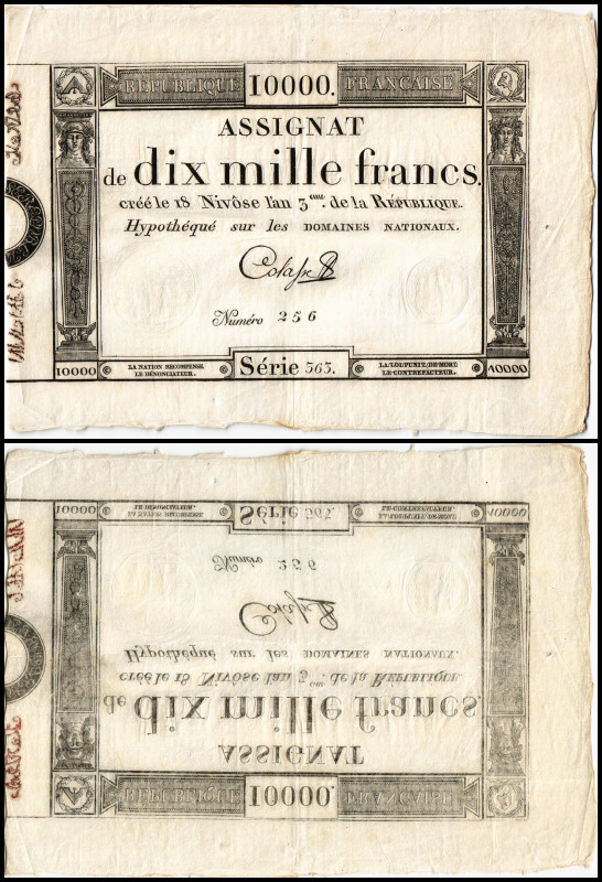 10.000 Francs 7.1.1795, Ser.363/Nr.256, P-A182. III