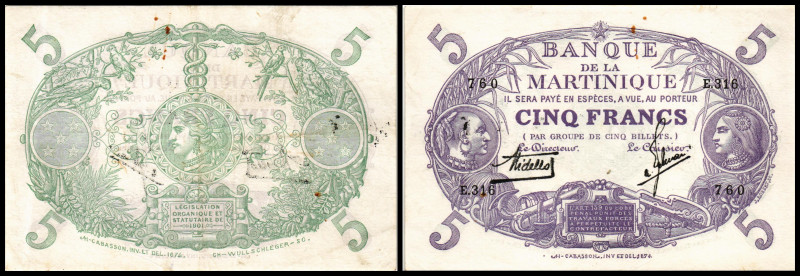 Martinique. 5 Francs (1934/45, Didelot/Rosemain) Serie E.316. Nst., P-6. III