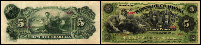 Banco de Coahuila
Specialized Issues. 5 Pesos 15.2.1914, Serie E197, P-S195c. II...