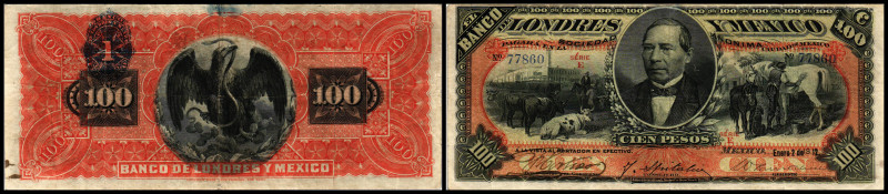 Banco de Londres
100 Pesos 2.1.1912, Serie E, 2 Nst., Rs fleckig, P-S237d. III-