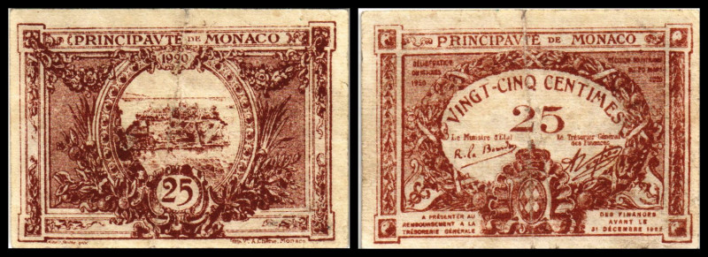 Monaco. 25 Ctm. 16.3.1920, P-1a. III-