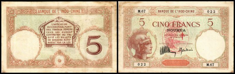 Neue Hebriden, Banque de I’Indochine. 5 Francs (1945) Serie M.67, Randflecken; P...