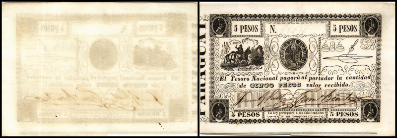 Paraguay, Republik – Tesoro Nacional. 5 Pesos (1862) Wz Ornamente, P-17. I/l-