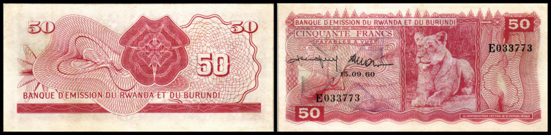 Ruanda-Burundi, Banque de Emission. 50 Francs 15.9.1960, Serie E, P-4a. III+