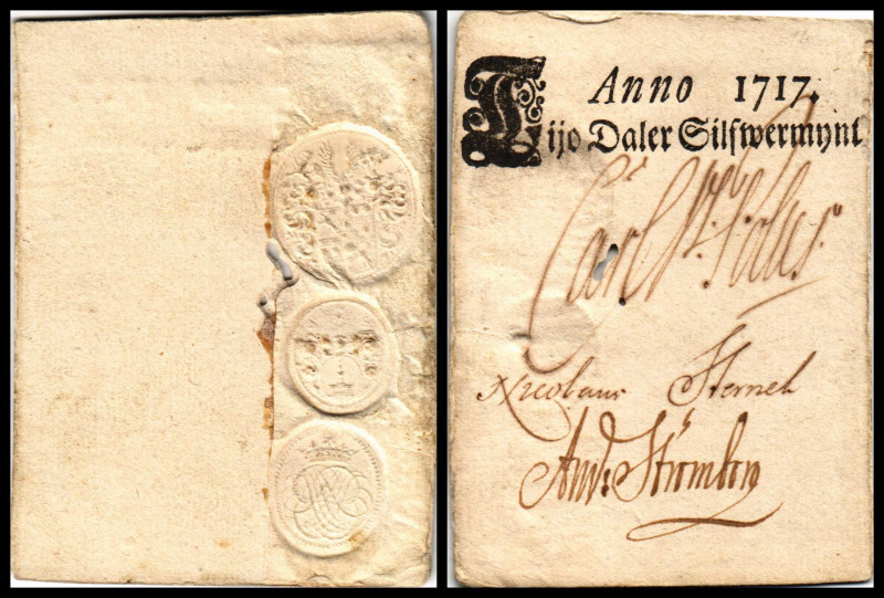 Schweden, Contribution Office ……. 10 Daler Silbermünze 1717, 3 Sign., mittig 2 W...