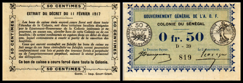 Government Géneral. 0,50 fr., L.1917, Serie D-39, Rs Dfa ”Géneral“, P-1b. I...