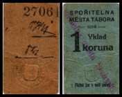 Bechine auf Tabora, Böhmen, Stadt und Lw.Bezirksvorschußkasse. 1 Krone 1914, roter Stempel, Richter-3/3,1. III+