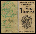 Podebrad – Böhmen, Stadtsparkasse. Lot 3 Stück, 1 Krone 1914, 3 Varianten, Richter-123. II/III