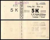 J.H. Subak & Söhne. Serie 4 Stück, 50h, 1,2,5 Kronen o.D., entwertet, mit Allonge, Richter-150,4. I