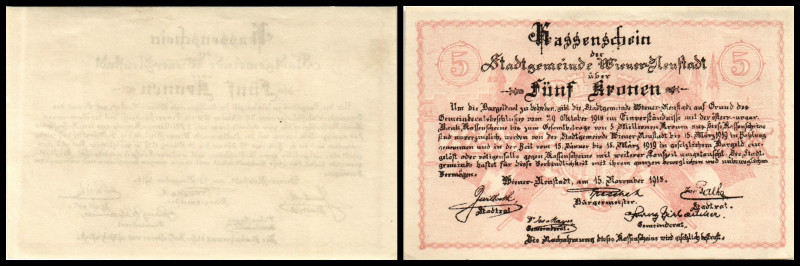 Wiener Neustadt – NÖ Stadt. Lot 5 Stück + 6 Gebührenmarken, 5(3x),10 K (2x) 1918...