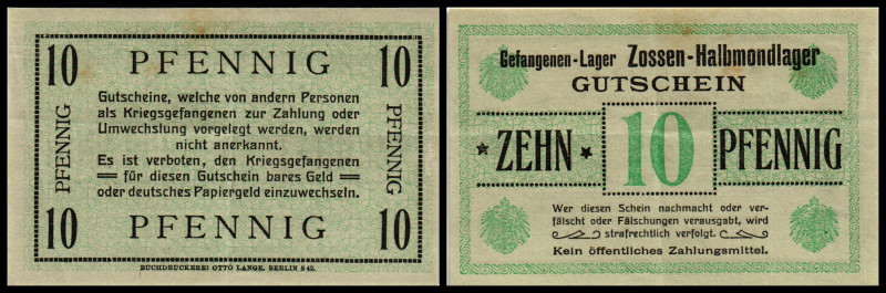 Torgau, Zossen-Halbmondlager + Weinberge. Lot 5 Stück, 5Pfg(IV); 10Pfg,5Mk; 1Pfg...