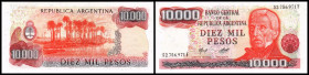 Währungsreform 1 neuer Peso = 100 alte Pesos, Provisorische Ausgabe (Überdruck). 10.000 Pesos o.D.(1976/83) Wz.Wappen, Ser.F, P-306a. I