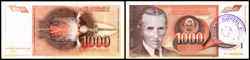 1000 Din. o.D.(1992) Stpl. "1" 49mm (B-164b) P-2b, gelbe Fl.. II-