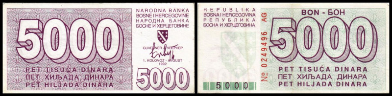 5000 Dinar 1.8.1992 (B-108) P-27a. III+