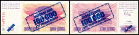 Rep. Nationalbank / Novcani Bon. Lot 2 Stück: 100.000 Din. 1.9.1993/10 Din.1992, Aufdruck blau (B-211) neu zu P-34a. I