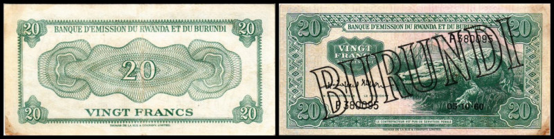 Prov. Ausgabe, Aufdruck auf Rwanda-Burundi. 20 Francs o-D.(1964 – altes Datum 5....