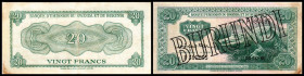 Prov. Ausgabe, Aufdruck auf Rwanda-Burundi. 20 Francs o-D.(1964 – altes Datum 5.10.1960 Rwanda-Burundi) P-3, Rs. Rand l. fleckig. I