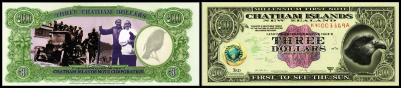 Privatausgabe. 3 Dollars Serie 1999 Millenium 2000, Plastik, 2. Ausgabe, P---, n...