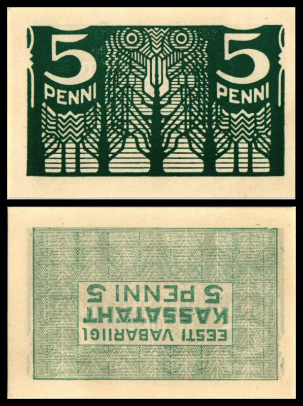 Vabariigi Kassatäht / Vahetustäht - Staatskassenscheine. 5 Penni o.D.(1919) P-39...