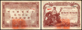 Banque de L'Indochine. 1 Piaster Em.3.8.1891(1909/21/Sign.5) Saigon, P-34b, Heftl., Nadelst.. III