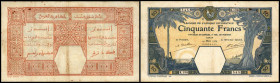 50 Francs 14.3.1929/Dakar(Senegal) P-9Bc, viele NSt., kl. Rostl.. III/IV