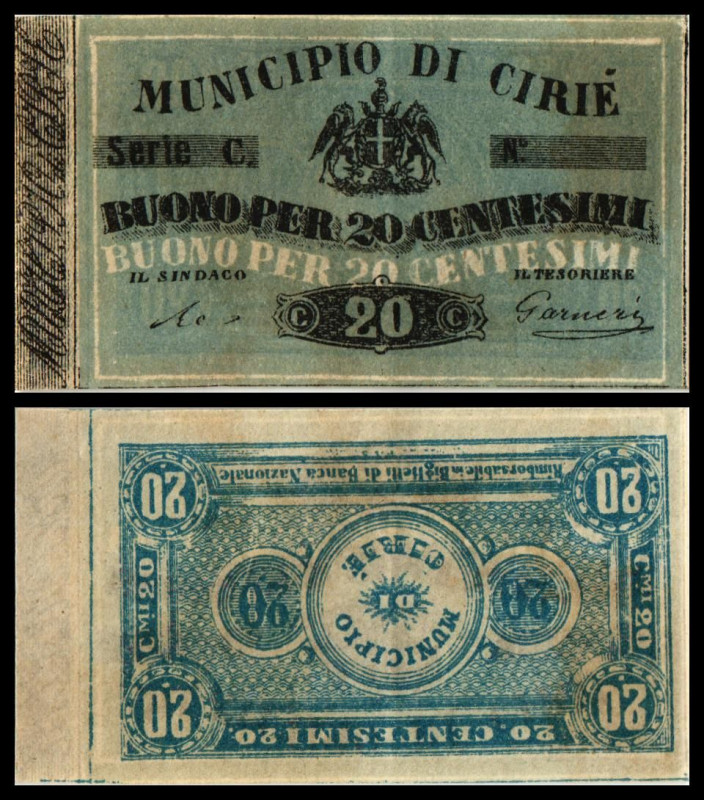 Notgeld, Municipio Cirié/Torino. 20 Cent. o.D.(1866/74) o.KN, Gamberini zu 433. ...