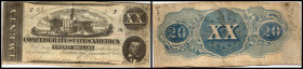 Konföderierte Staaten von Amerika / Confederate States. 20 $ 1862, 1. Serie, P-53c, gekl. Schnittentwertung. III/IV