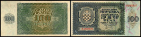 Government Notes, Nummern in Klammer nach Spezialkatalog Borna Barac 2003. Lot 5 Stück: 100 Kuna 26.5.1941, (B-H257) P-2a. I-