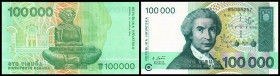 Republik. Lot 12 Stück: 1 – 100.000 Din. 1991/93, P-16-27, Serie. I