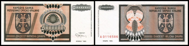 Narodna Bank / Nationalbank. 20 Mio. Dinara 1993, (B-H301) P-R13a. I