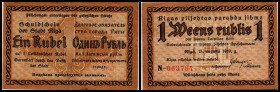 Riga Stadt Text deutsch/russisch/lettisch. 1 Rubel 15.8.1919, Wz. Kreuz im Quadrat, KN 4.5 mm, Ser.N, Ke-71. III