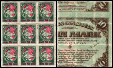 9x50 Kop. Briefmarken (Frau mit Kindern) auf Teile von 10 Mk. I