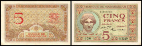 Banque de Madagascar. 5 Francs o.D.(1937/47, Sign.2) P-35b. II