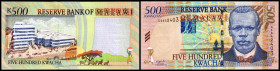Lot 2 Stück: 500 Kwacha 1.10.2001, Vs. gebrochener SiStreifen und quadrat.Silberfeld, P-48a. I