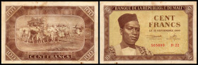100 Francs 22.9.1960/1., Sign.1, P-2, fleckig. III-