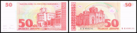 National Bank of Macedonia, Nummern in Klammer nach Spezialkatalog Borna Barac 2004. Lot 3 Stück: 50 Denari 1993, (B-M14) P-11a. I