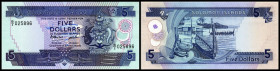 Central Bank. 5 Dollars o.D.(1986/Sign.5, beide KN schwarz, Ziffern gleich hoch) P-14a. I