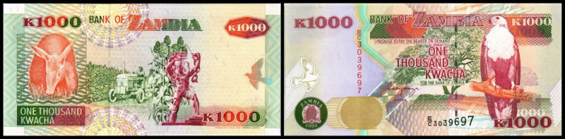 Lot 2 Stück: 1000 Kwacha 1992(1996, Sign.11) P-40a. I