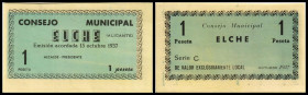 Notgeld, Elche CM. Lot 3 Stück: 5, 50 cent., 1 Pta., 1937 Serie C, blanko, Kat. AB 600 D/G/H, Serie. I/I-