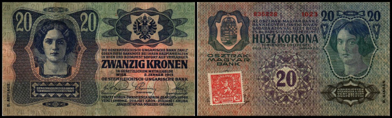 Republik / prov. Ausgabe
Österr. Kronenbanknoten mit Klebemarken, (P=Pick Weltka...