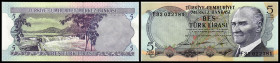 Central Bank, Jahr und Sign. Varianten nach Katalog PULKO 2005/06. 5 Lira o.D.(1968) 3 Sign., Ser. F, (Pu-C62) P-179. I