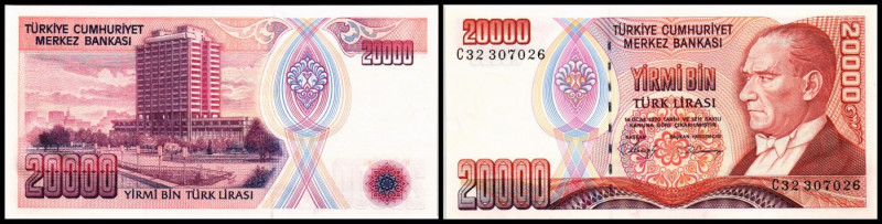 20.000 Lira o.D.(1988, Sign. A-F gleich) Ser. C32(Pu-C103 – Serie selten) P-201....